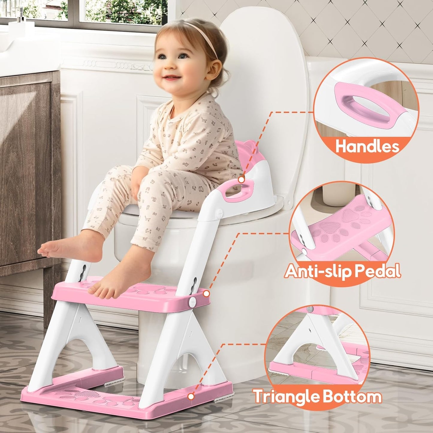 Potty Training Seat, SKYROKU Upgrade Toddler Toilet Seat for Kids Boys Girls, 2 in 1 Potty Training Toilet, Splash Guard Anti-Slip Pad Step Stool,New Sector-Shape Stabilized Base (8899+Grey)