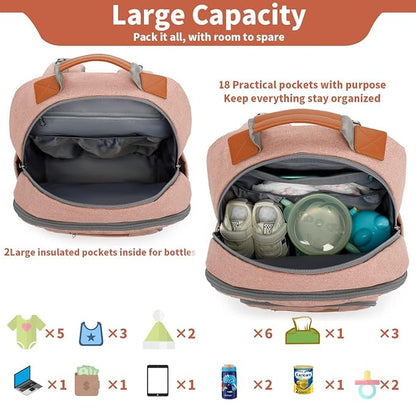 Diaper Bag Backpack, Large Baby Nappy Bags with Portable Changing Pad for Boys and GirlsMultifunction Travel Baby Bag for Moms Dads, Shower Gifts Waterproof and Stylish，Deep Powder