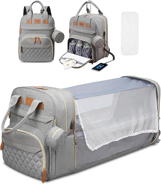 JSTPRO Diaper Bag Backpack, Large Diaper Bag with Changing Station, Baby Bag, New Mom Gifts, Lightweight Waterproof Unisex Diaper Bag with Insulated Pockets and USB Charging Port, Grey