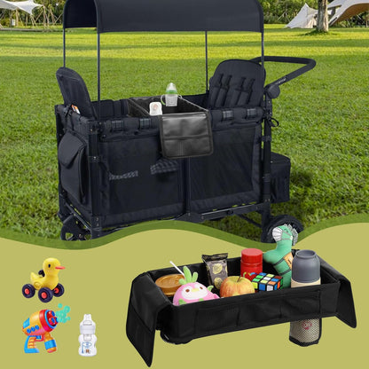 Stroller Snack Tray with Anti-Falling Bottle Holders for Wonderfold Wagon,Waterproof Faux Leather Interior,Easy to Install and Remove( W1,W2)