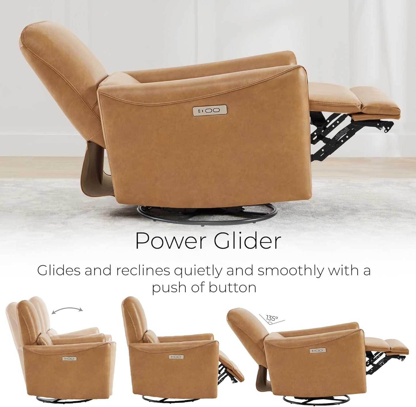 CHITA Power Recliner Chair Swivel Glider, FSC Certified Upholstered Living Room Nursery Reclining Sofa Chair with Lumbar Support, Linen