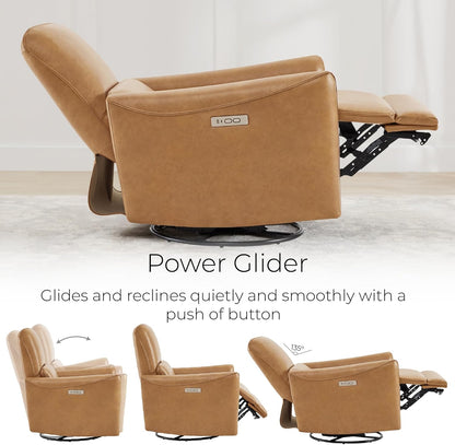 CHITA Power Recliner Chair Swivel Glider, FSC Certified Upholstered Living Room Nursery Reclining Sofa Chair with Lumbar Support, Linen