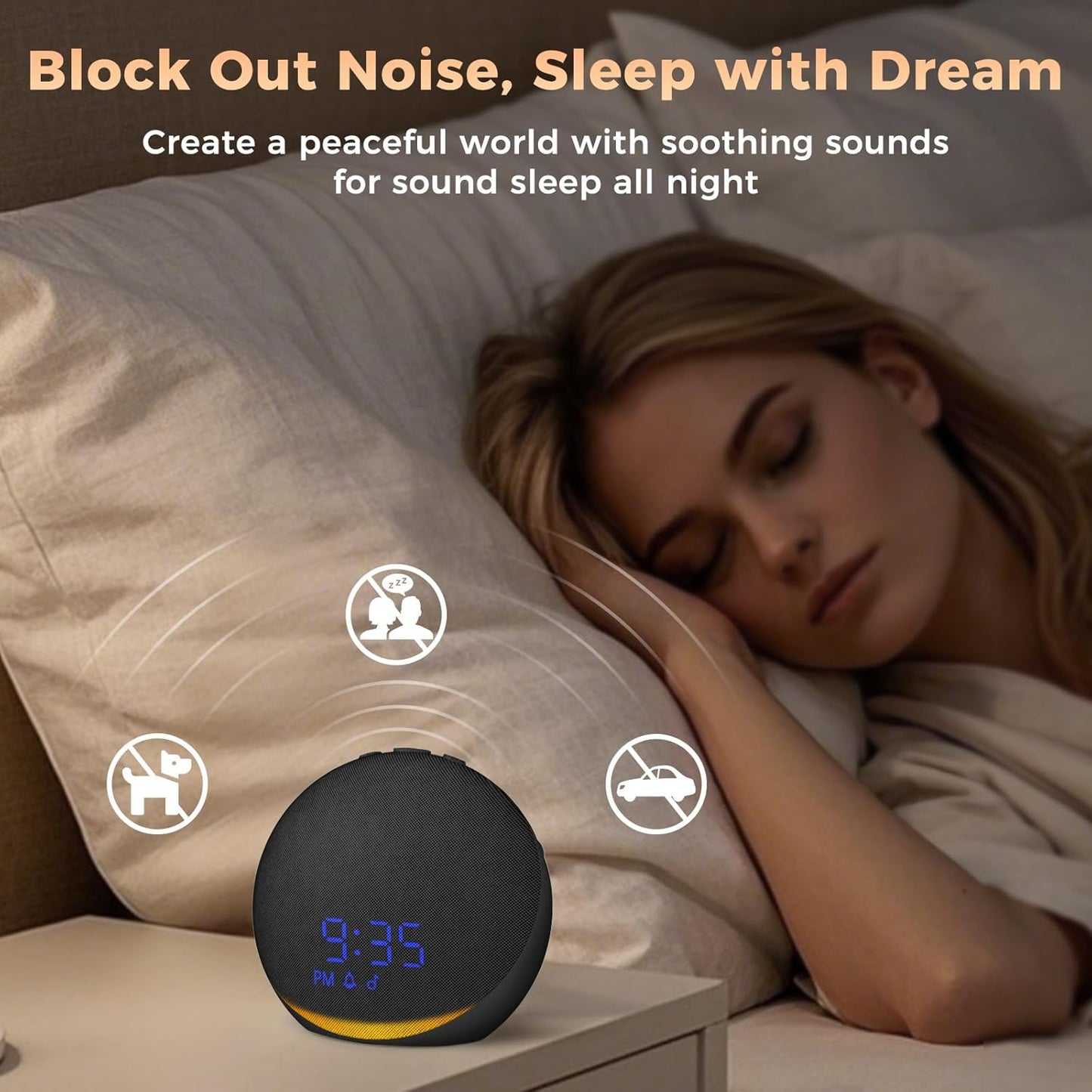 Sound Machine Alarm Clock for Bedroom: 25 Natural Sleep Sounds - White Noise Machine for Adults Kids Baby - Gentle Wake Up Alarm with Bluetooth Speaker - Putty