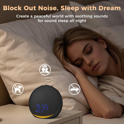 Sound Machine Alarm Clock for Bedroom: 25 Natural Sleep Sounds - White Noise Machine for Adults Kids Baby - Gentle Wake Up Alarm with Bluetooth Speaker - Putty