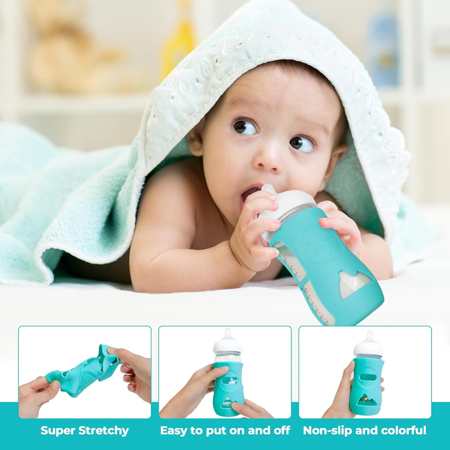 3 Pack Silicone Sleeves for Philips Avent Natural Glass Baby Bottles, Food Grade Silicone Anti Breakage Baby Bottles Holder, Compatible with Philips Avent Glass Natural Baby Bottle 8oz