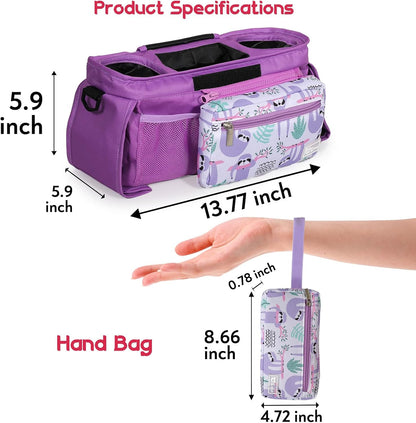 Universal Stroller Organizer with Insulated Cup Holders and Detachable Phone Bag,Stroller Caddy Fits for Stroller Accessories like Uppababy, Baby Jogger, Doona, Nuna Stroller (Green Square grid)