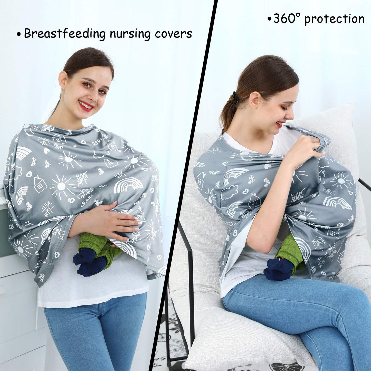 Car Seat Covers for Babies - Multi-use Carseat Canopy Cover Breastfeeding Covers, Stroller Canopy Cover (Navy Dinosaur)