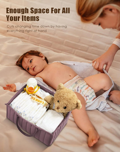 SWEET DOLPHIN 2-Pack Quilted Diaper Caddy Organizer – Premium Puffer Style Nursery Storage Bins – Water-Resistant & Wipeable Changing Table Organizer – Trendy Tote for Home & Car Travel - Mocha Brown