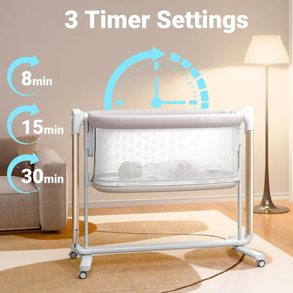 Electric Baby Bassinet, 7 Height Adjustable Rocking Bassinet for Baby, Auto Infant Sleeper with Timer, 12 Lullabies, Wheels, Smart Rocking Crib for Newborns, Beige