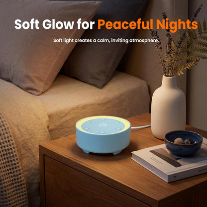 Kipcush White Noise Machine - 21 Soothing Non-Looping Sounds, Dimmable Night Light, & Blind-Touch Buttons | USB-Powered Portable Sleep Therapy for Babies, Adults, Office & Travel - White
