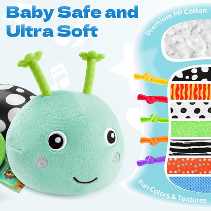 HEMRLY Baby Sensory Toy 0-6 Months, Musical Stuffed Caterpillar Plush with Teether, Crinkle, Rattle, Baby Mirror for Tummy Time, Infant Car Seat Toy for 0-3-6-12 Month Boys Girls Gifts - Knotted Green