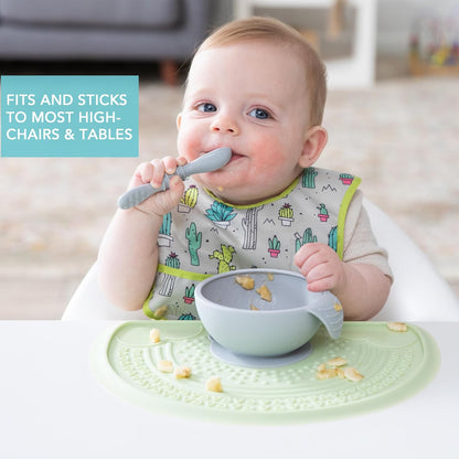 Bumkins Baby Bowl, Silicone Feeding Set with Suction for Baby and Toddler, Includes Spoon and Lid, First Feeding Set, Training Essentials for Baby Led Weaning for Babies 4 Months Up, Sage