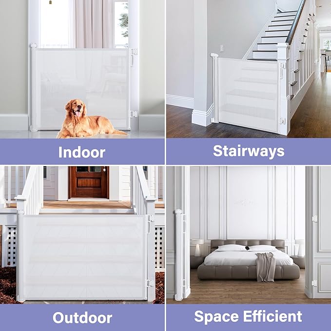 PRObebi Retractable Dog Gate for the House Extends to 54" Wide 34" Tall, Gates for Baby Indoor, Stair Gate for Outdoor, Staris, Hallways, Doorways, Deck, Porch, Need Drilling