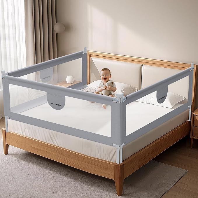 omzer Bed Rail for Toddlers - 3 Sides Safety Baby Bed Rail Guard with Child Lock, Infants Height Adjustment Queen Size Bed Rail for Toddlers,78.74"X78.74"X59"