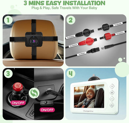 5'' Baby Car Camera with NO.1 Night Vision, USB Powered, Mirror/Normal Mode, 1080P IPS Crystal-Clear Car Baby Monitor With Brightness Setting & 3X Zoom, infant Backseat Camera, S100U, 5inch Black