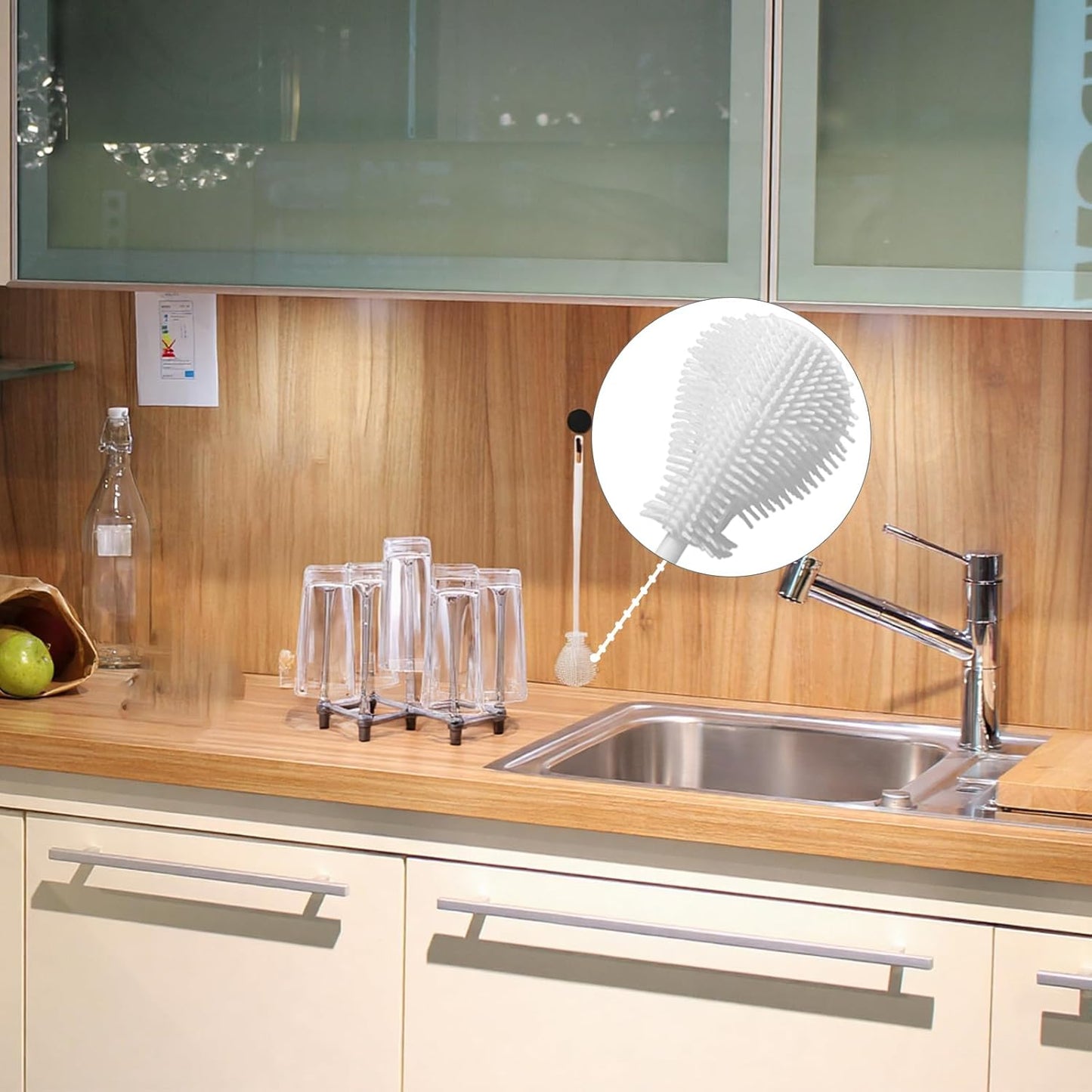 Stretched Bottle Drying Rack – Fits Baby Glasses, Cups & Dishes – with Included Soft Rubber Cup Brush, PP Material, 2 Pcs (White)