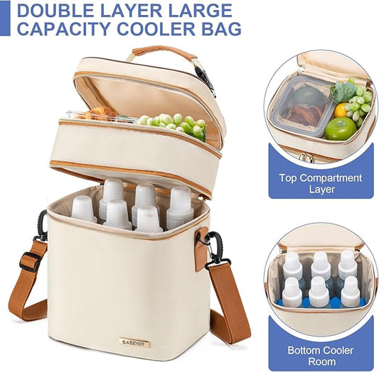 Breastmilk Cooler Bag with Ice Pack Fits 6 Baby Bottles Up to 9 Ounce