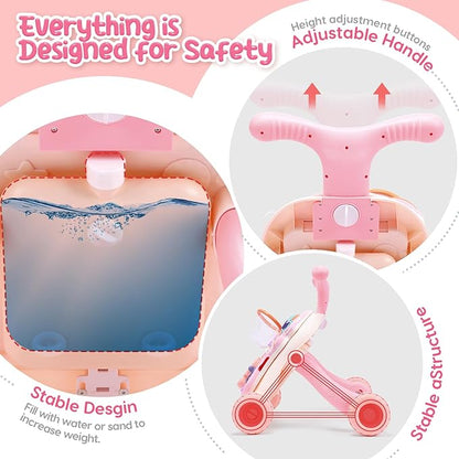CUTE STONE 2-in-1 Baby Walker for Girls, Toddlers Learning Walker, Early Educational Push Walking Toys with Detachable Activity Center for Infants 12+ Months