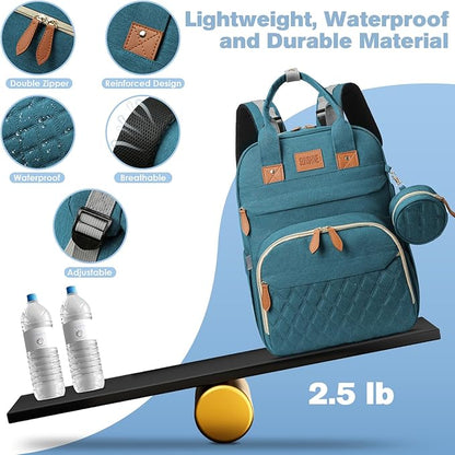 JSTPRO Diaper Bag Backpack, Large Diaper Bag with Changing Station, Baby Bag, New Mom Gifts, Lightweight Waterproof Unisex Diaper Bag with Insulated Pockets and USB Charging Port, Cyan
