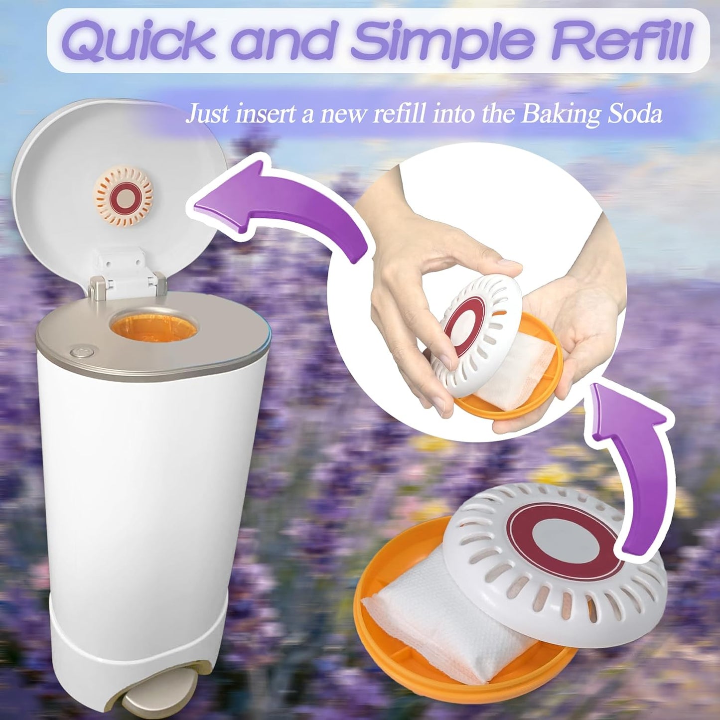 NewKe 14 Pcs Lavender Scent Baking Soda Refills for Puck Baking Soda Cartridge, Diaper Pail Deodorizer Replacement Odor Eliminator Compatible with Munchkin Step and Pall Diaper Pails