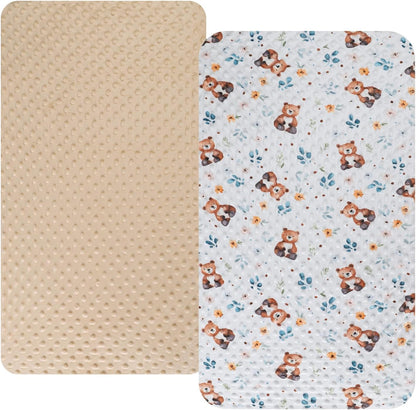 Dot Bassinet Sheet Set 2 Pack Stretch Fitted Bedside Sleeper Bassinet Sheets Sheets,Ultra Soft, for Baby Girls and Boys Light Green Dinosaur
