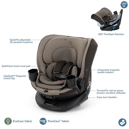 Maxi-Cosi Andi 360 Rotating All-in-One Baby Convertible Car Seat, Rear Facing, Forward Facing Infant Toddler Booster, Easy Rotation, Tension System, Harness Adjust, Truffle
