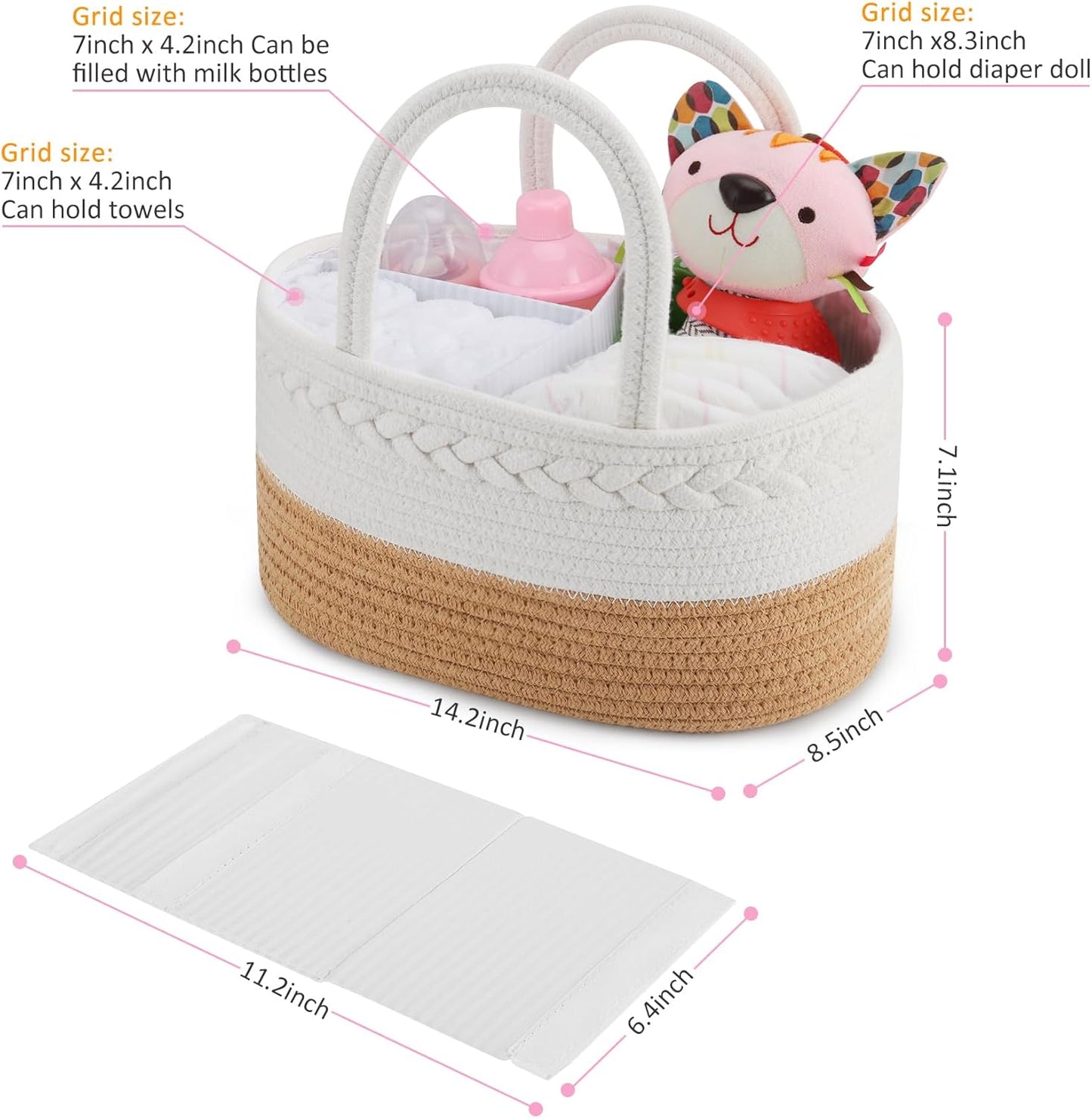 ABenkle Baby Diaper Caddy, Nursery Storage Bin and Car Organizer for Diapers and Baby Wipes, Cotton Rope Diaper Basket Caddy, Changing Table Diaper Storage Caddy