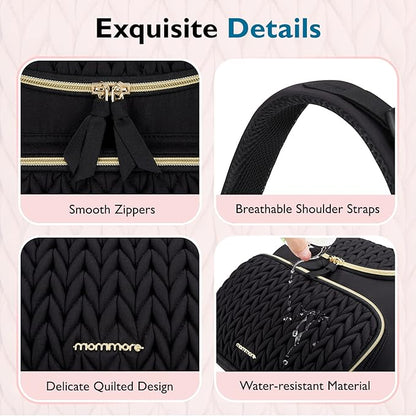 mommore Diaper Bag Backpack, Stylish Travel Baby Bag with Insulated Pockets, Changing Pad and Stroller Straps for Toddler (S-Black, Small-17L)