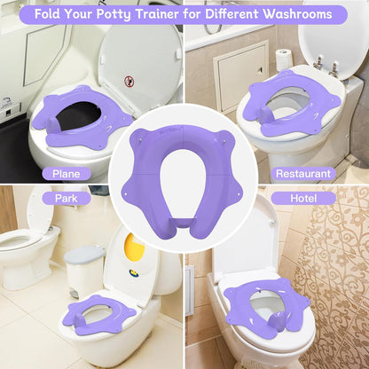 Foldable Travel Potty Seat for Toddler, Portable Toilet Training Seat for Kids on The Go, Fits Round & Oval Toilets with Non-Slip Base & Travel Bag for Car Airplane Essentials, Grey