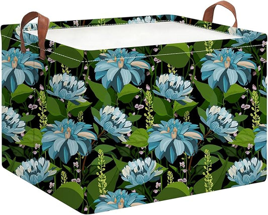 Rectangle Storage Basket with Handles,Collapsible Storage Bin,Books Box,Gift Basket(Blue Flower)