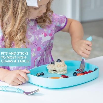 Bumkins Toddler and Baby Suction Plate, Divided Grip Dish for Babies and Kids, Baby Led Weaning, Feeding Supplies, Sticks to Tables and Highchairs, Platinum Silicone, for Chidren 6 Months, Gray