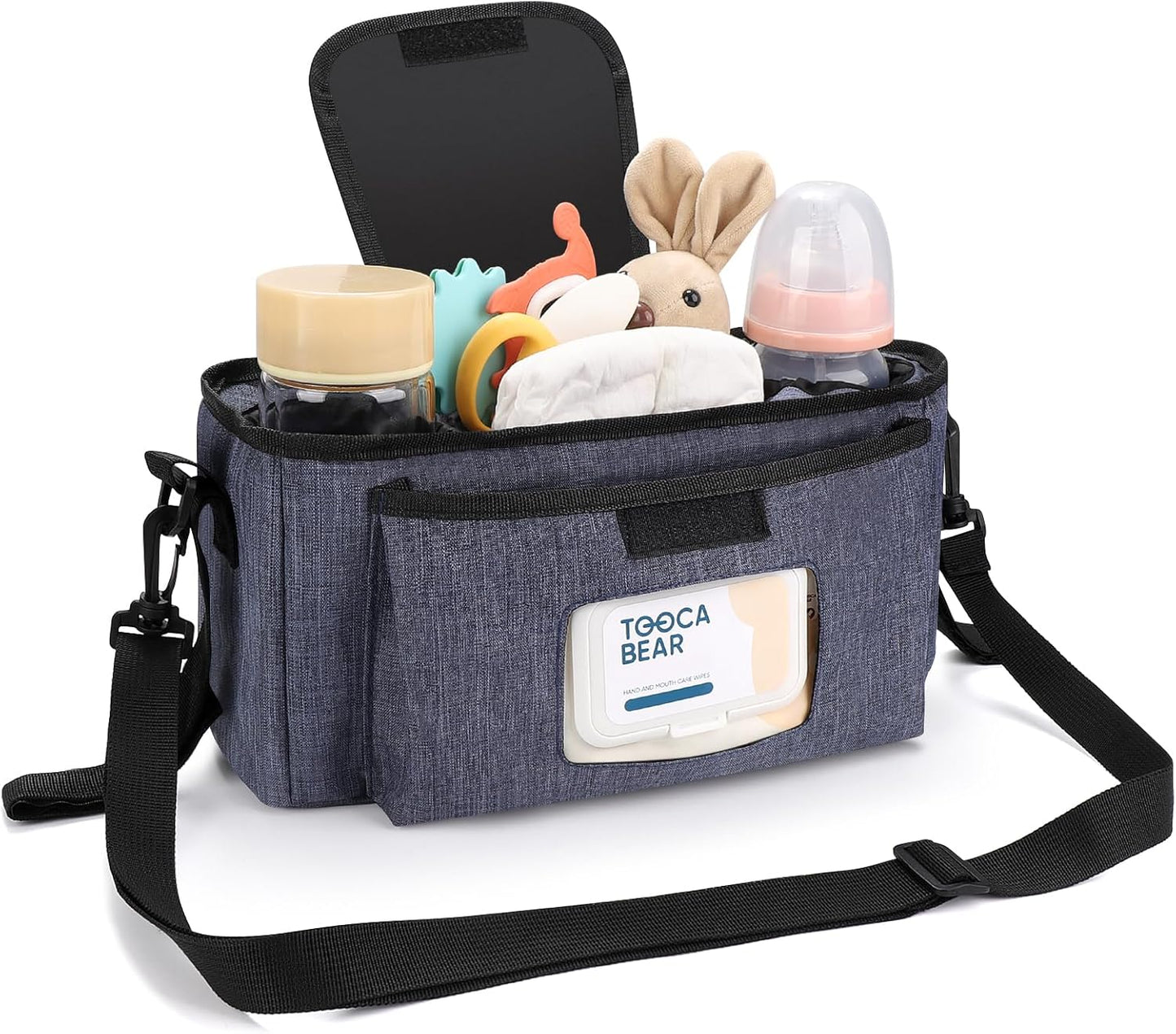 Accmor Universal Stroller Organizer with Insulated Cup Holder and Shoulder Strap, Stroller Caddy Bag Stroller Cup Holder Attachment for Uppababy, Baby Jogger, Britax Strollers, Black