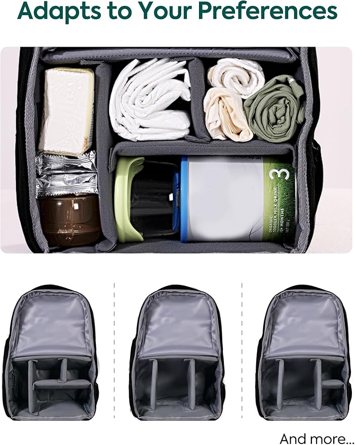 Babelio Grid Wizard Diaper Bag Backpack - Multi Function Waterproof Diaper Bag, Travel Essentials Baby Bag with Insulated Bottle Holders, Baby Shower Gifts, Black