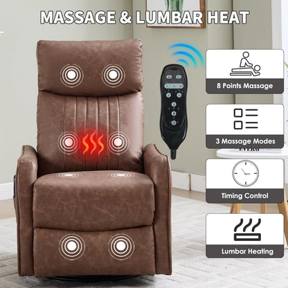 Trustyue Swivel Rocker Recliner Chair, 360° Swivel Recliner with Heat and Massage, Rocker Recliner Nursery Glider Chair with Side Pockets for Living Room (Beige, Fabric)