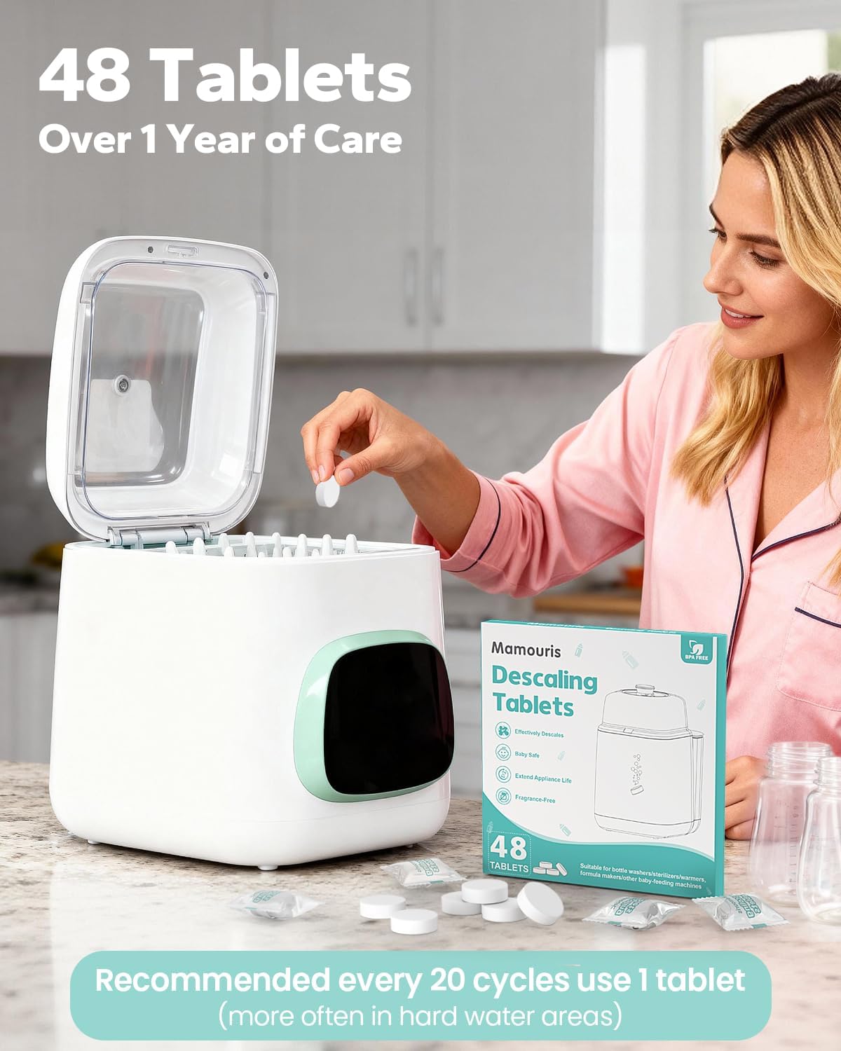 Descaling Tablets 36 Count: for Momcozy Baby Brezza Grownsy Papablic Bottle Washers, Detergent Washing Tablets for All Brands Baby Bottle Washer Machine Warmer Sterilizers Formula Maker