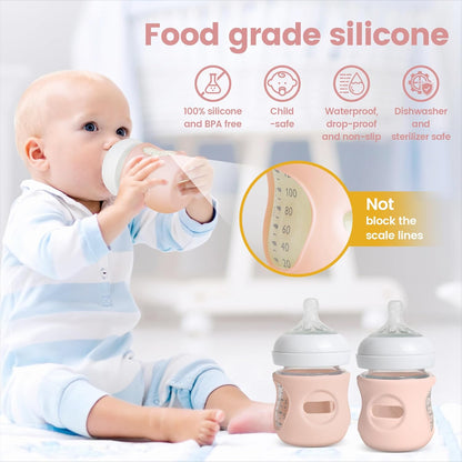3 Pack Silicone Sleeves for Philips Avent Natural Glass Baby Bottles, Food Grade Silicone Anti Breakage Baby Bottles Holder, Compatible with Philips Avent Glass Natural Baby Bottle 8oz
