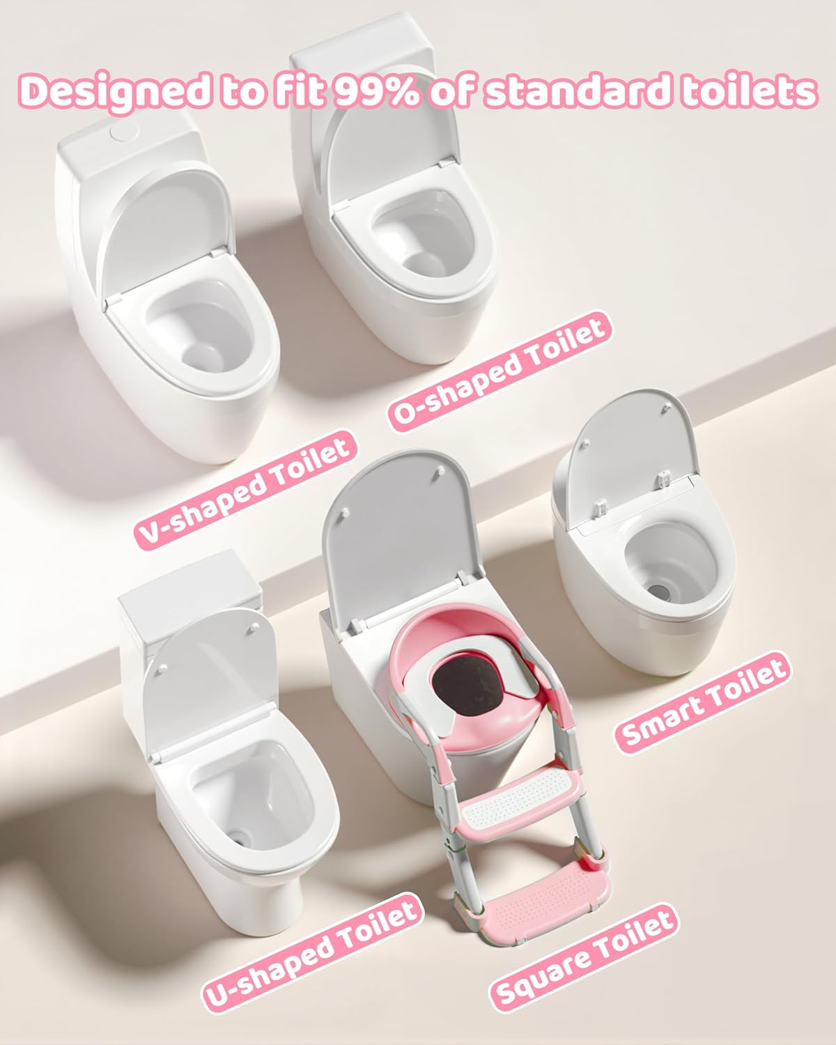 3-in-1 Potty Training Seat & Training Toilet & Potty Chair, Height AdjustableToddler Toilet Seat for Kids, Foldable Potty Training Toilet with Splash Guard & Anti-Slip Steps (Gray)