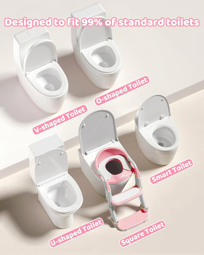 3-in-1 Potty Training Seat & Training Toilet & Potty Chair, Height AdjustableToddler Toilet Seat for Kids, Foldable Potty Training Toilet with Splash Guard & Anti-Slip Steps (Gray)