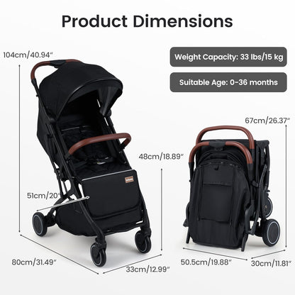 INFANS Travel Stroller, Lightweight Compact Baby Stroller for Airplane with One-Hand Fold, Multi-Position Recline, Canopy, 4 Wheel Suspension, Storage Basket (Grey+Black)