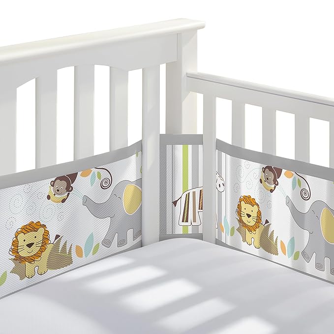 BreathableBaby Breathable Mesh Liner for Full-Size Cribs, Classic 3mm Mesh, Safari Fun Too (Size 4FS Covers 3 or 4 Sides)