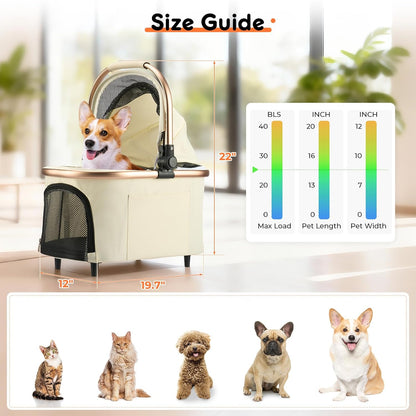 Pet Stroller for Small Dogs - 3 In1 Dog Stroller with Adjustable Handle and Detachable Carrier Car Seat, Foldable Cat Stoller with 5" Lockable All-Terrain Wheels