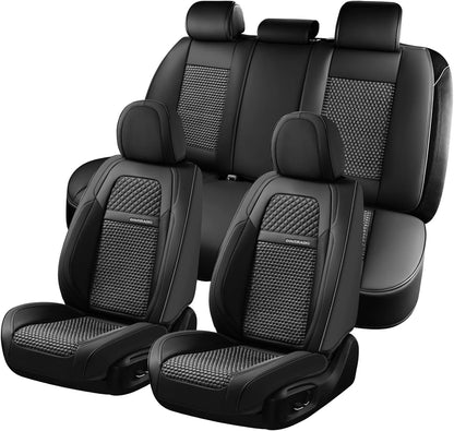 Coverado Leather Seat Covers for Car, Waterproof Car Seat Covers Full Set, 2 in 1 Conversions Car Seat Cover Protector Car Accessories Universal Fit for Most Cars SUVs and Trucks Beige