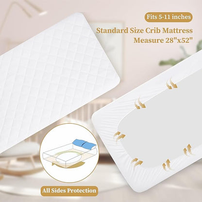 Safe and Sound 2 Pack Bamboo Viscose Crib Mattress Protector, Waterproof Quilted Crib Mattress Pads, Soft Breathable Baby Mattress Cover (28x52 Inches)