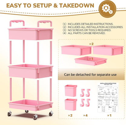 Goovilla Diaper Cart with Lockable Wheels and Easy Assembly, 3 Tier Black Rolling Cart for Baby Nursery Storage, Sturdy Ample Diaper Caddy Organizer for Baby Girl, Boy, New Mom, Newborn Essentials