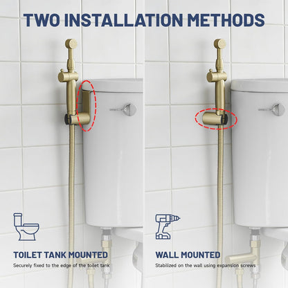 Chrome Handheld Bidet Sprayer for Toilet with Bidet Hose Brass Cloth Diaper Sprayer Bathroom Toilet Attachment for Feminine Wash, Wall Mount or Toilet Mount