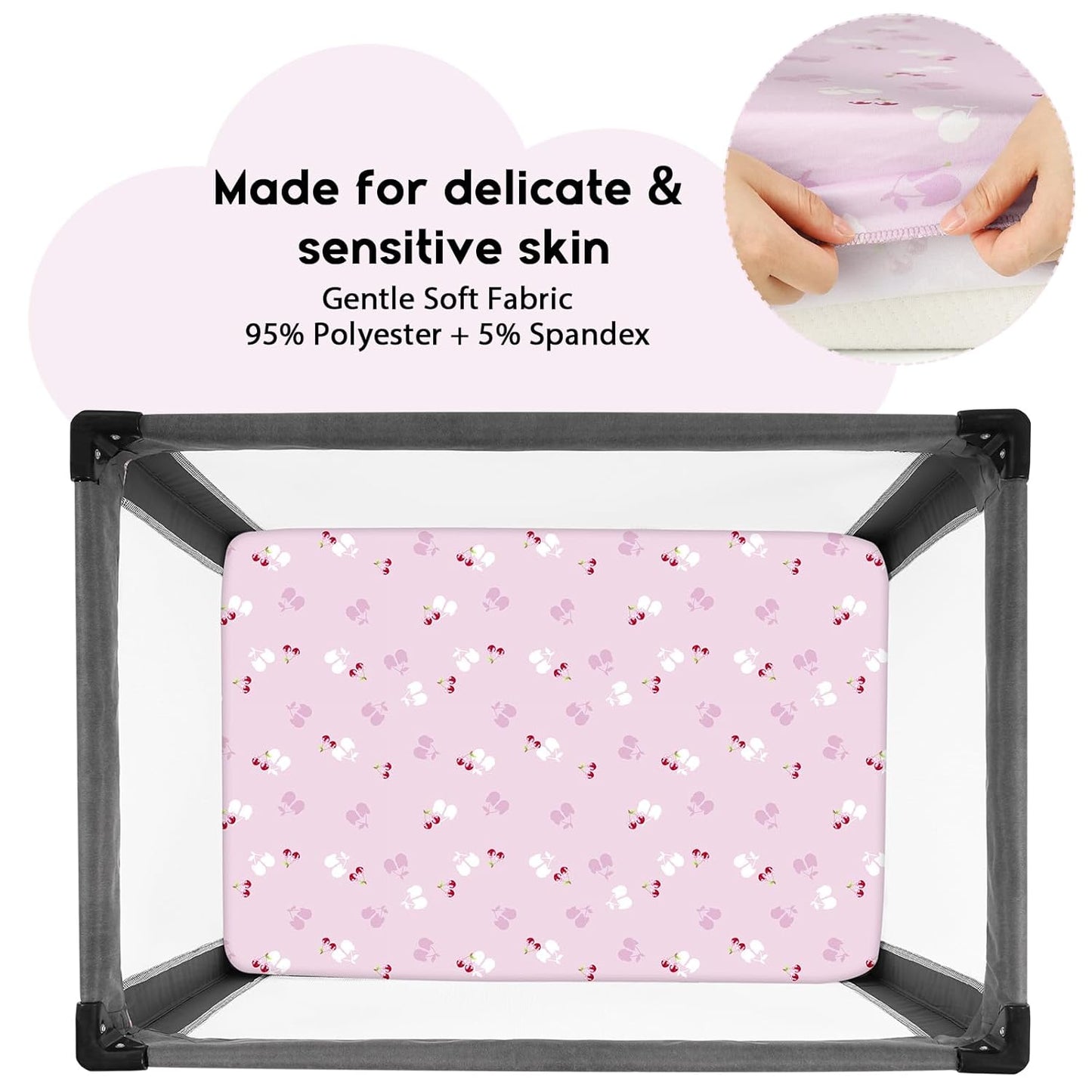 Yoofoss Pack and Play Sheets Fitted, Mini Crib Sheets 2-Pack for Pack N Play Mattress, Stretchy Playard Sheet, Soft and Breathable Green+Giraff
