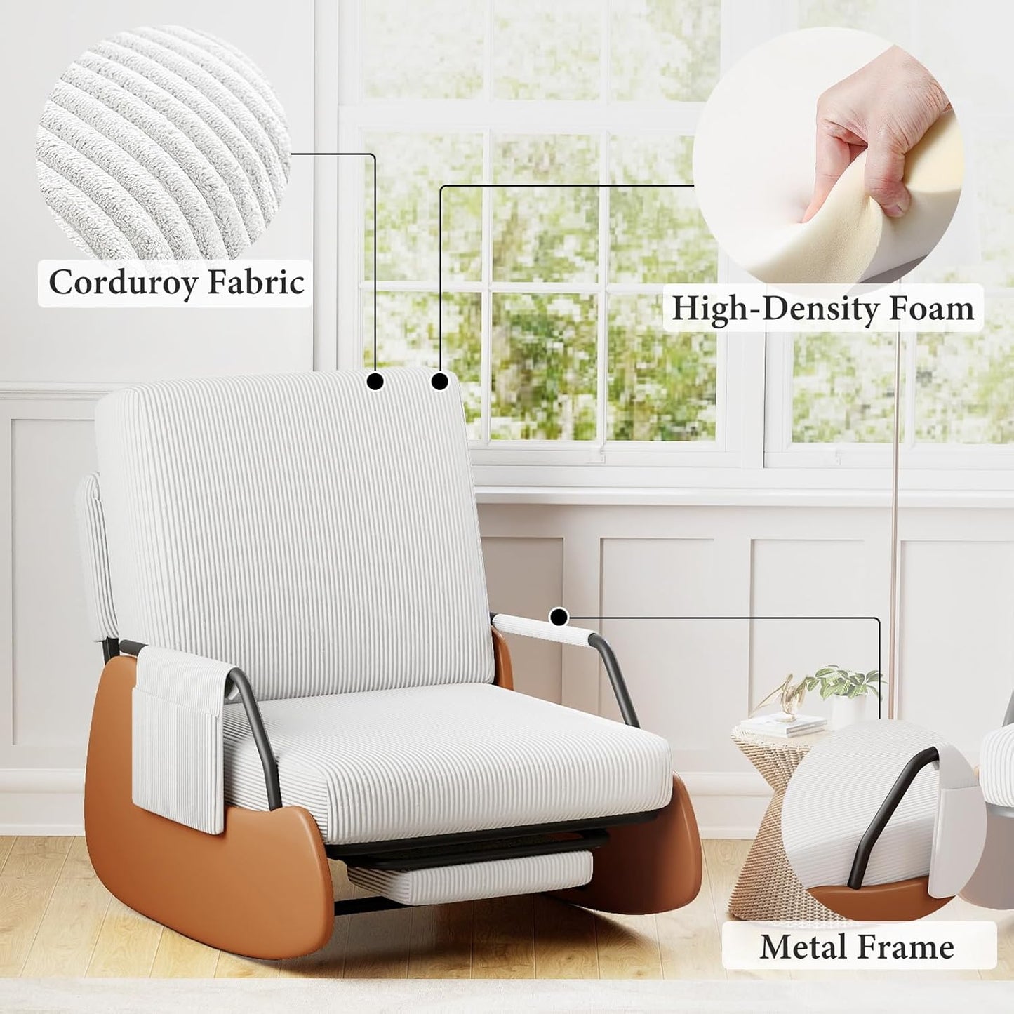 Furniliving Modern Glider Rocking Chair, Upholstered Nursery Glider Chair with Adjustable Recline & Retractable Footrest, Comfortable Lounge Chair for Mom Nursery Living Room Bedroom Grey