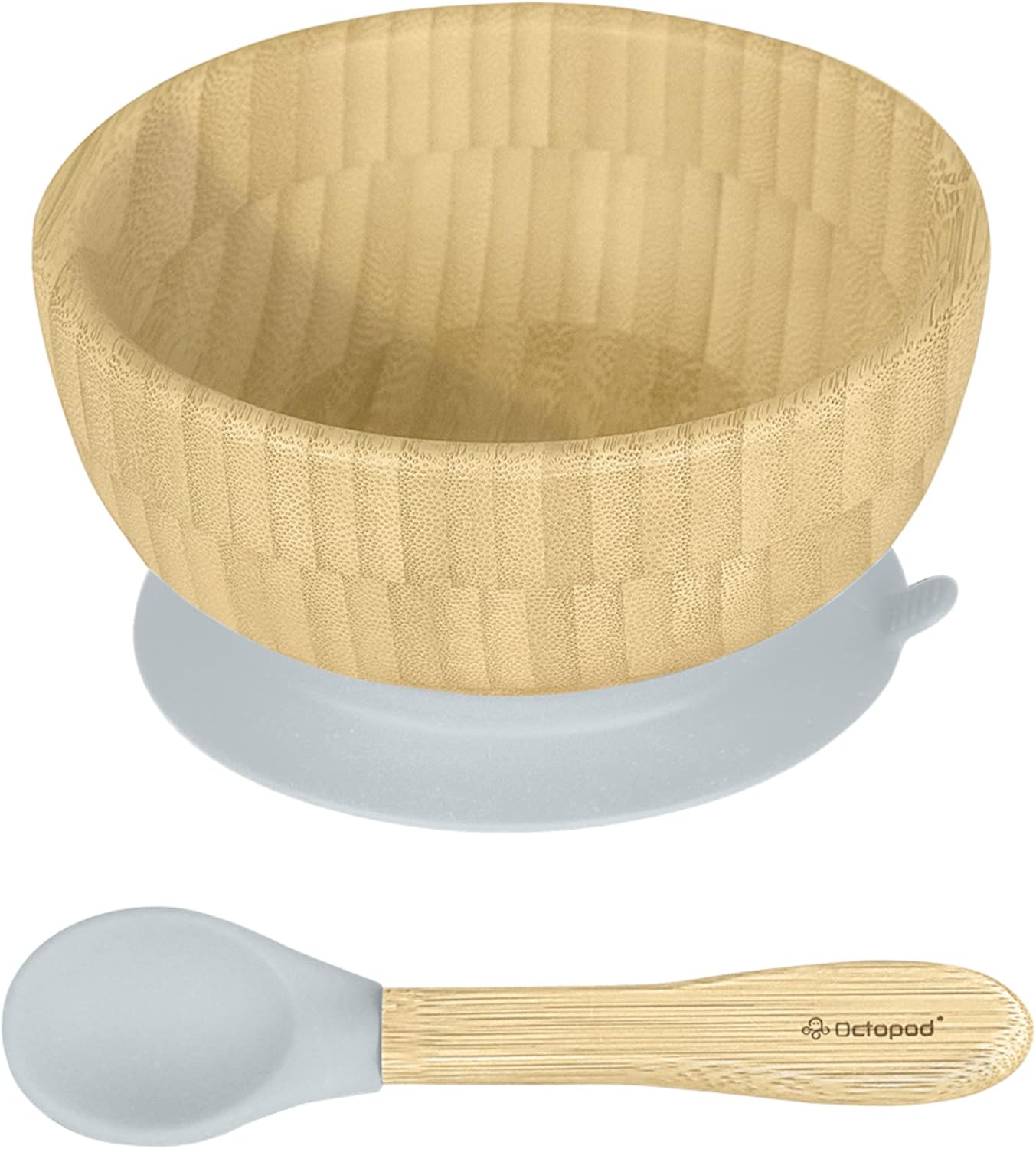 Abiie Octopod Bamboo Baby Bowl Set for 4 Months and Up – Mess-Free High Chair Suction Bowl with Spoon for Toddlers and Kids - Ergonomic Baby Feeding Essentials - 5.7" x 3" x 5.7" - Pink