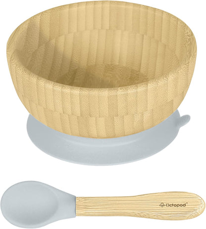 Abiie Octopod Bamboo Baby Bowl Set for 4 Months and Up – Mess-Free High Chair Suction Bowl with Spoon for Toddlers and Kids - Ergonomic Baby Feeding Essentials - 5.7" x 3" x 5.7" - Pink
