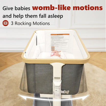 VaVaSoo Electric Rocking Bassinet for Baby Automatic Bedside Sleeper Rocks Itself 3 Speeds Auto Rolling Newborn Cradle 5 Height Adjustable with Music, Wheels, Storage, Dark Grey